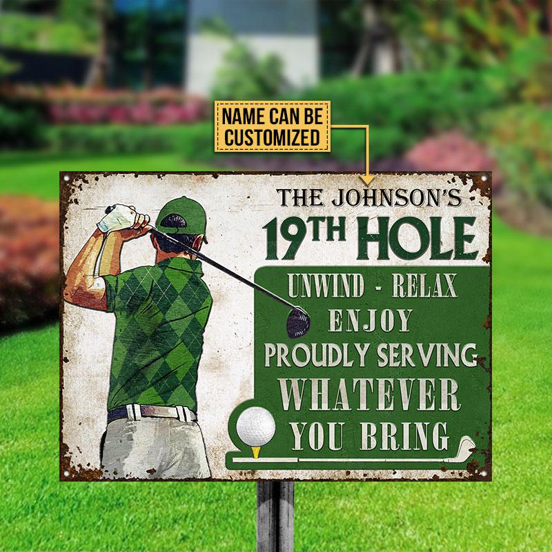 Personalized Golf 19th Hole Proudly Serving Green Customized Classic Metal Signs