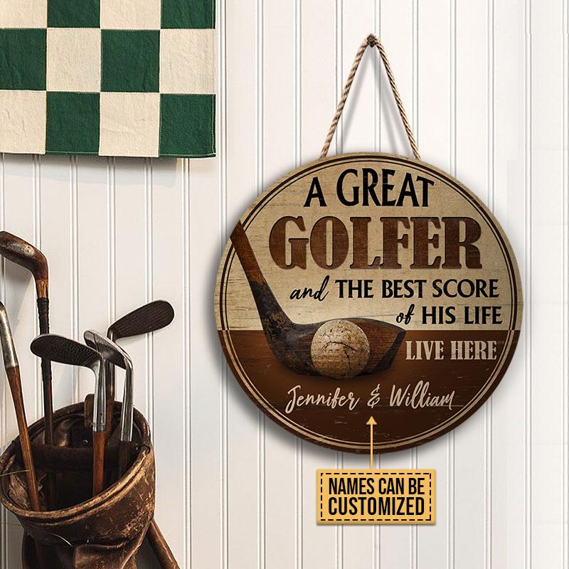 Personalized Golf Best Score Of His Life Custom Wood Circle Sign