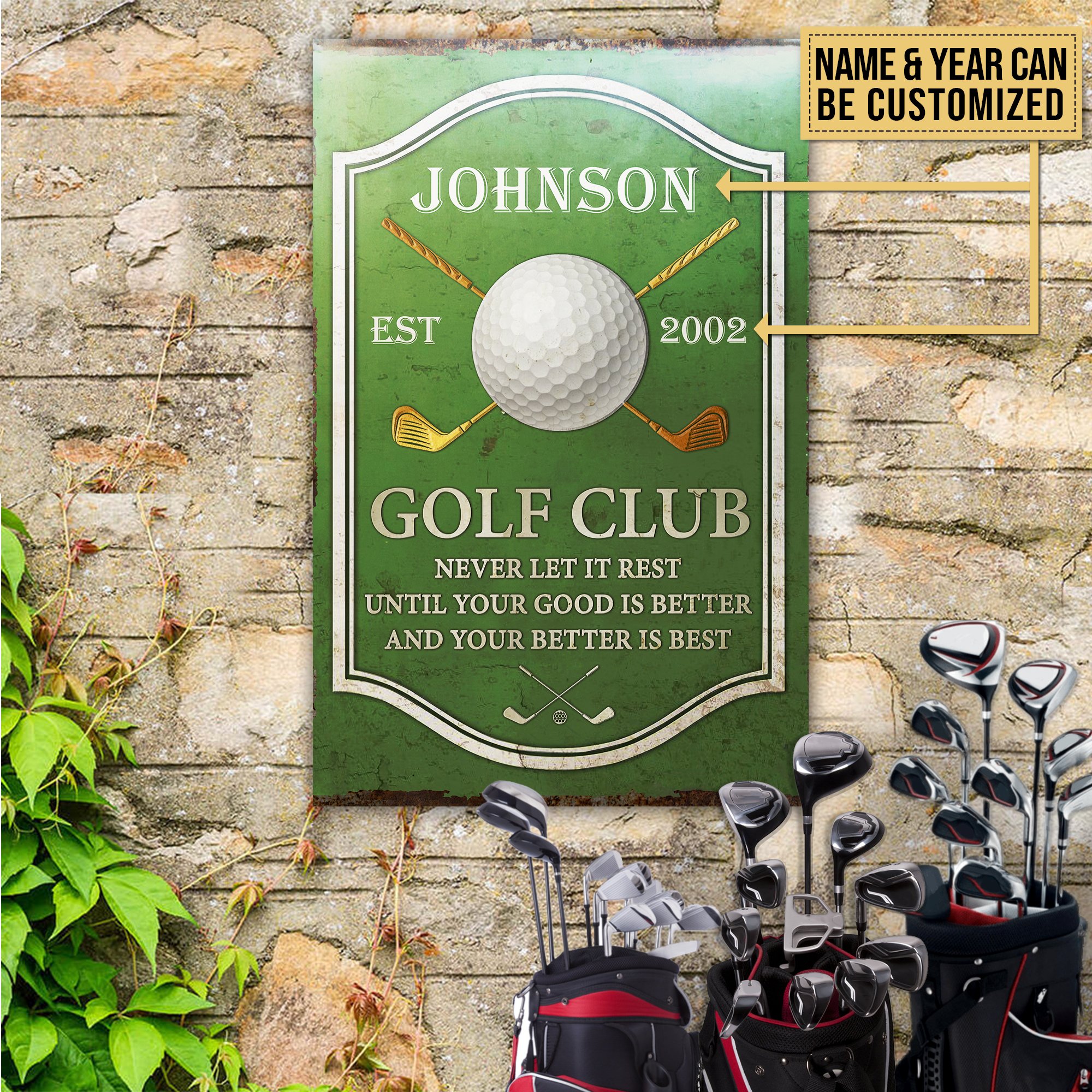 Personalized Golf Club Never Let It Rest Classic Metal Signs