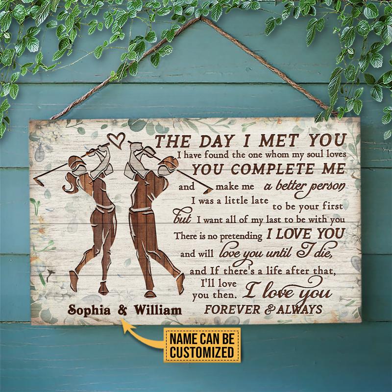 Personalized Golf Couple The Day I Met You Customized Wood Rectangle Sign