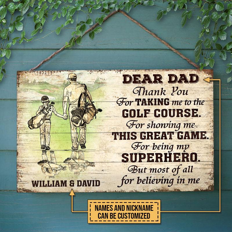 Personalized Golf Dad And Son Thank You Customized Wood Rectangle Sign