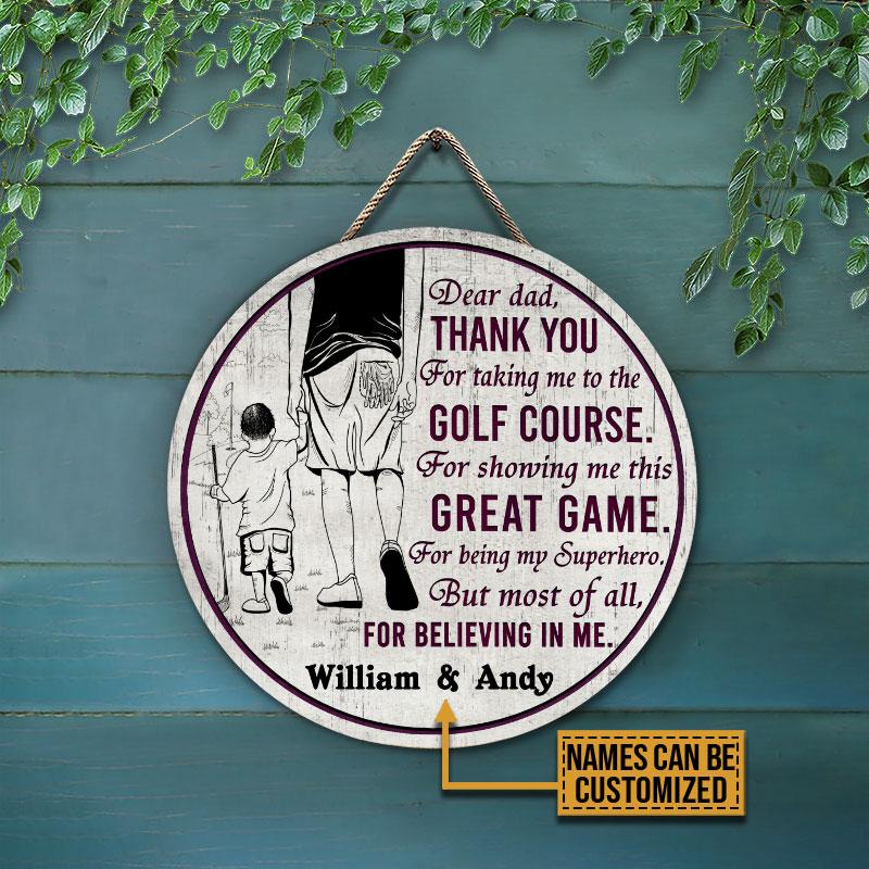 Personalized Golf Dad And Son Thank You Sketch Customized Wood Circle Sign