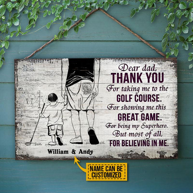 Personalized Golf Dad And Son Thank You Sketch Customized Wood Rectangle Sign
