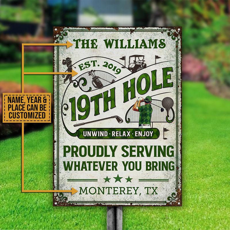 Personalized Golf Golfer 19th Hole Proudly Customized Classic Metal Signs
