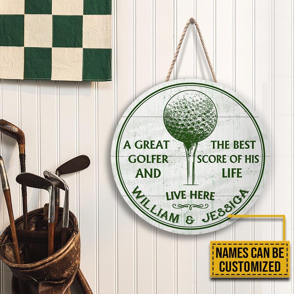 Personalized Golf Golfer Best Score Customized Wood Circle Sign