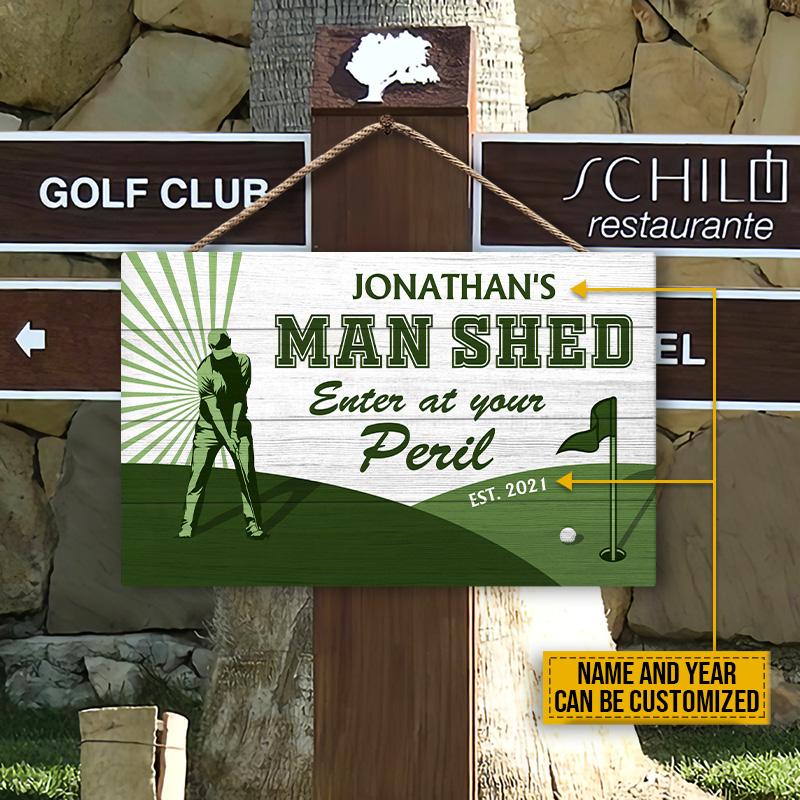 Personalized Golf Man Shed Customized Wood Rectangle Sign