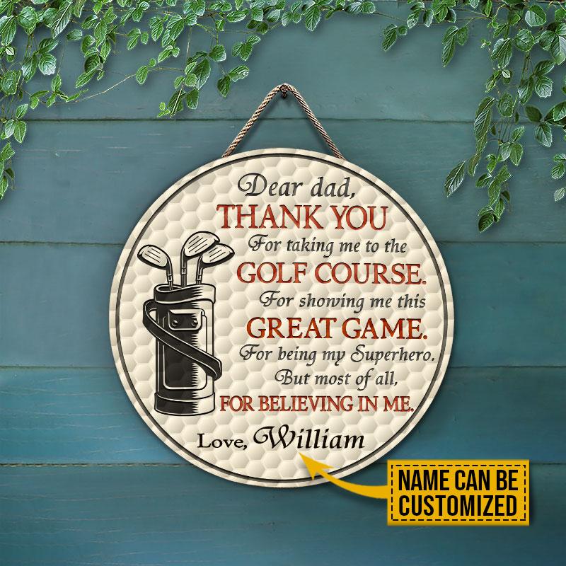 Personalized Golf Thank You Dad Customized Wood Circle Sign