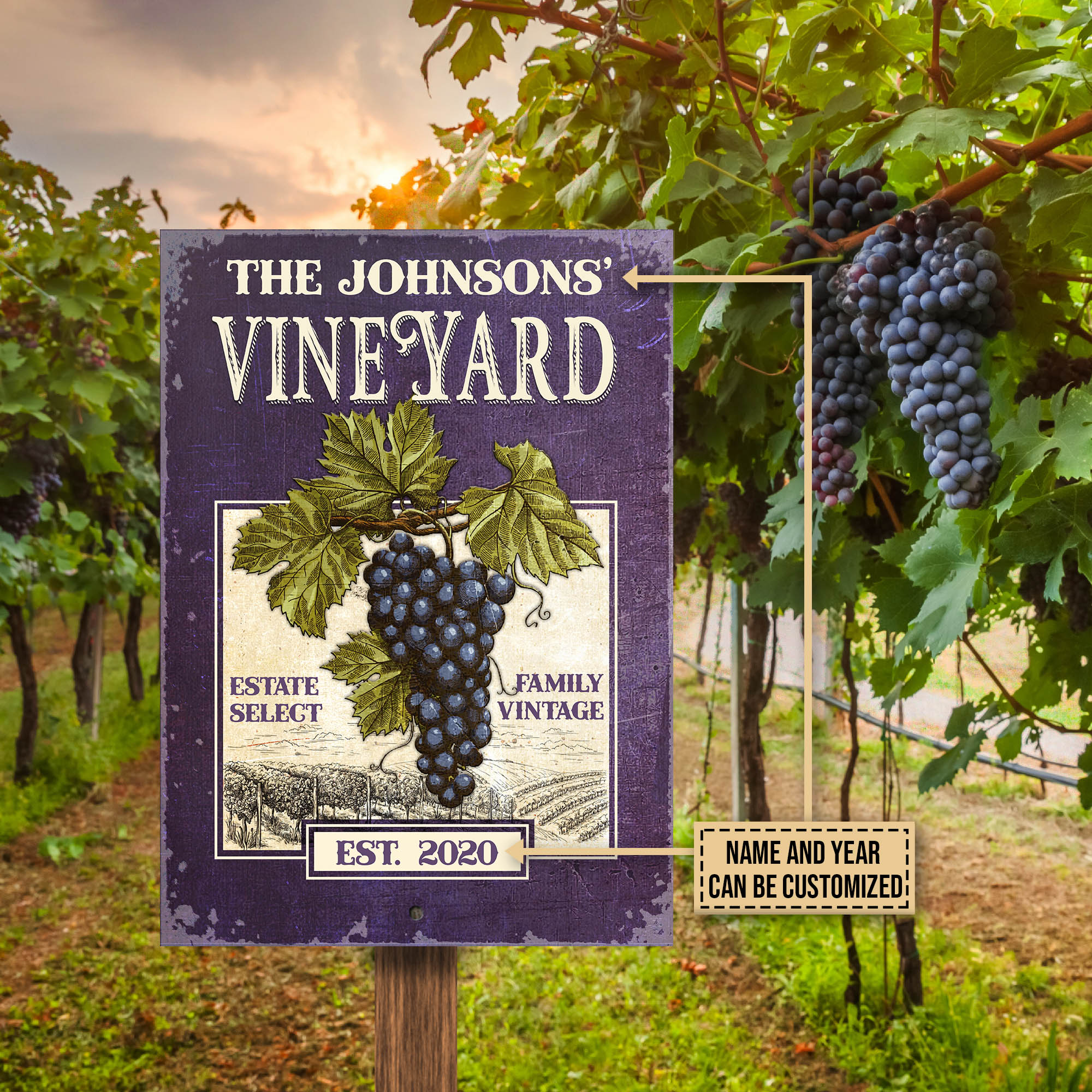 Personalized Grape Vineyard Estate Select Customized Classic Metal Signs
