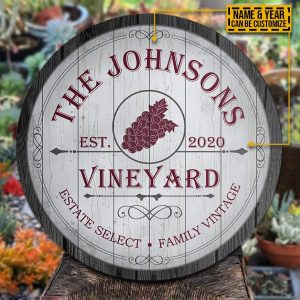 Personalized Grape Vineyard Estate Select White Customized Wood Circle Sign