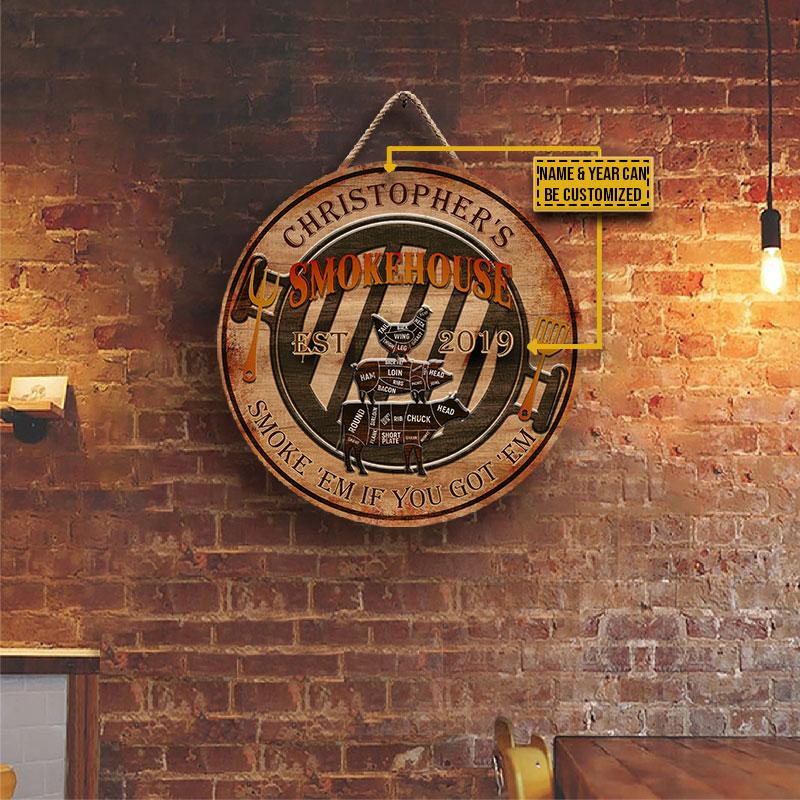 Personalized-Grilling-Smoke-House-Customized-Wood-Circle-Sign-2 Personalized Grilling Smoke House Customized Wood Circle Sign 2