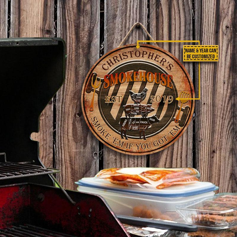 Personalized Grilling Smoke House Customized Wood Circle Sign