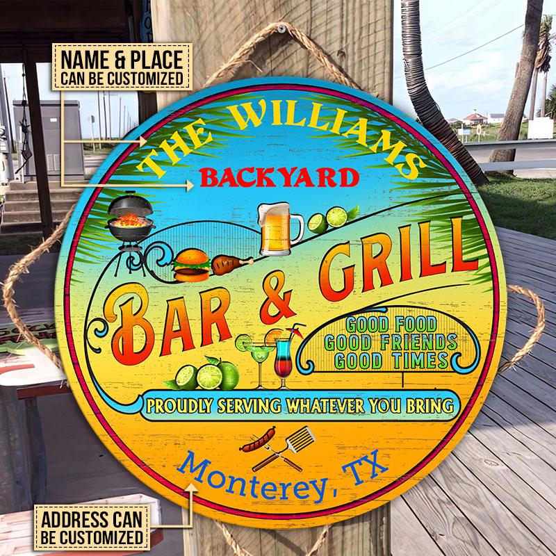 Personalized Grilling Summer Good Food Good Friends Customized Wood Circle Sign