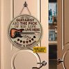Personalized Guitar And The Pick Customized Wood Circle Sign