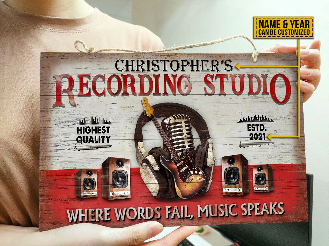 Personalized-Guitar-Where-Words-Customized-Wood-Rectangle-Sign-2 Personalized Guitar Where Words Customized Wood Rectangle Sign 2