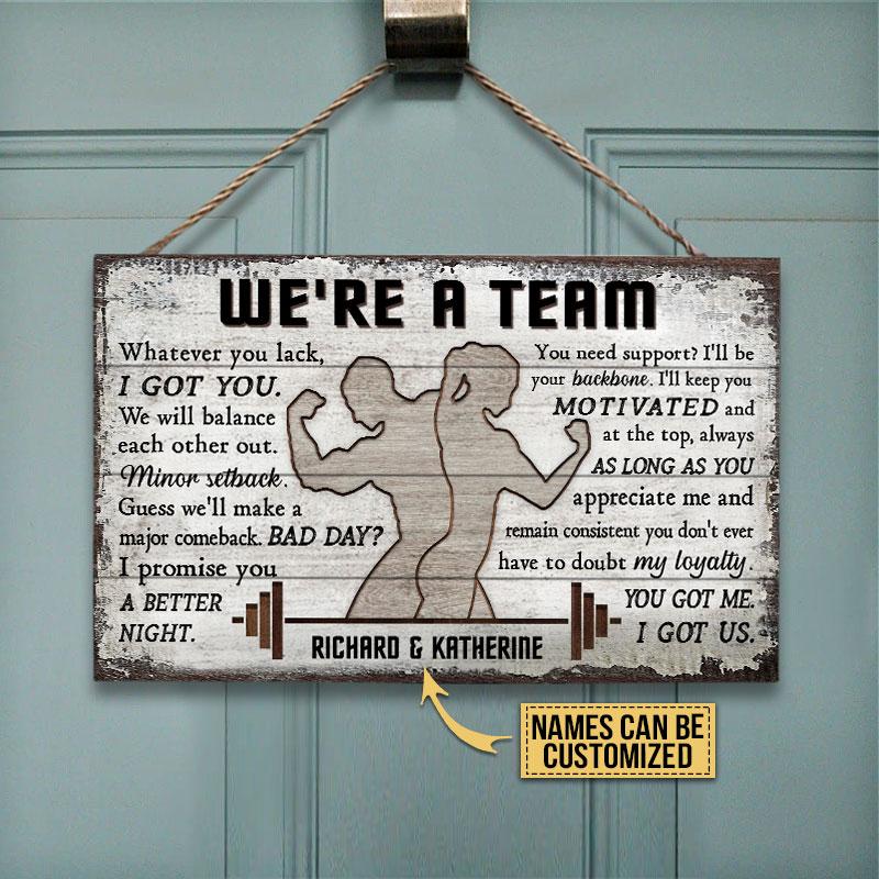 Personalized Gym Couple A Team Customized Wood Rectangle Sign