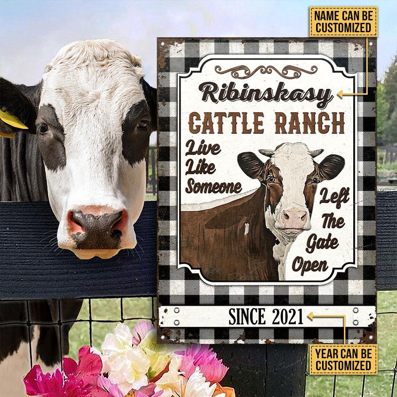 Personalized Highland Cattle Ranch Gate Open Flannel Custom Classic Metal Signs