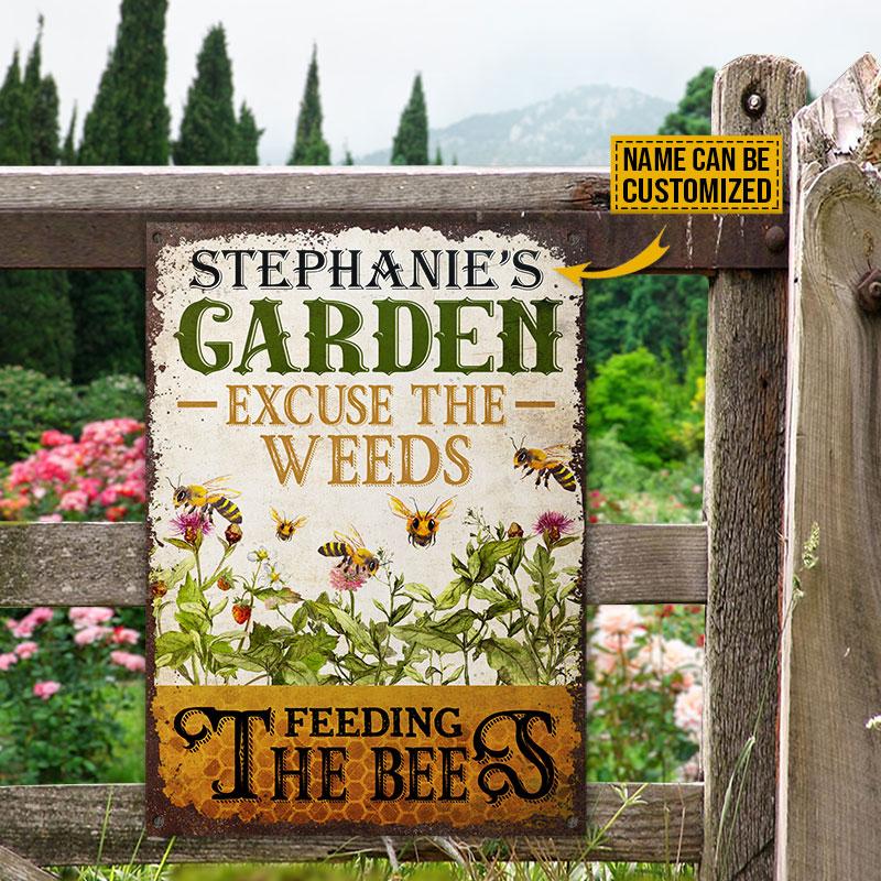 Personalized Honey Bee Excuse the Weeds Customized Classic Metal Signs
