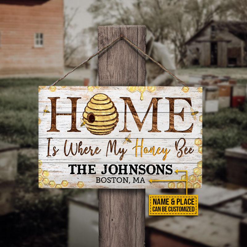 Personalized-Honey-Bee-Home-Is-Where-Customized-Wood-Rectangle-Sign-2 Personalized Honey Bee Home Is Where Customized Wood Rectangle Sign 2
