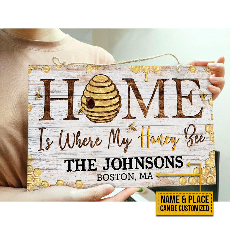 Personalized-Honey-Bee-Home-Is-Where-Customized-Wood-Rectangle-Sign-3 Personalized Honey Bee Home Is Where Customized Wood Rectangle Sign 3