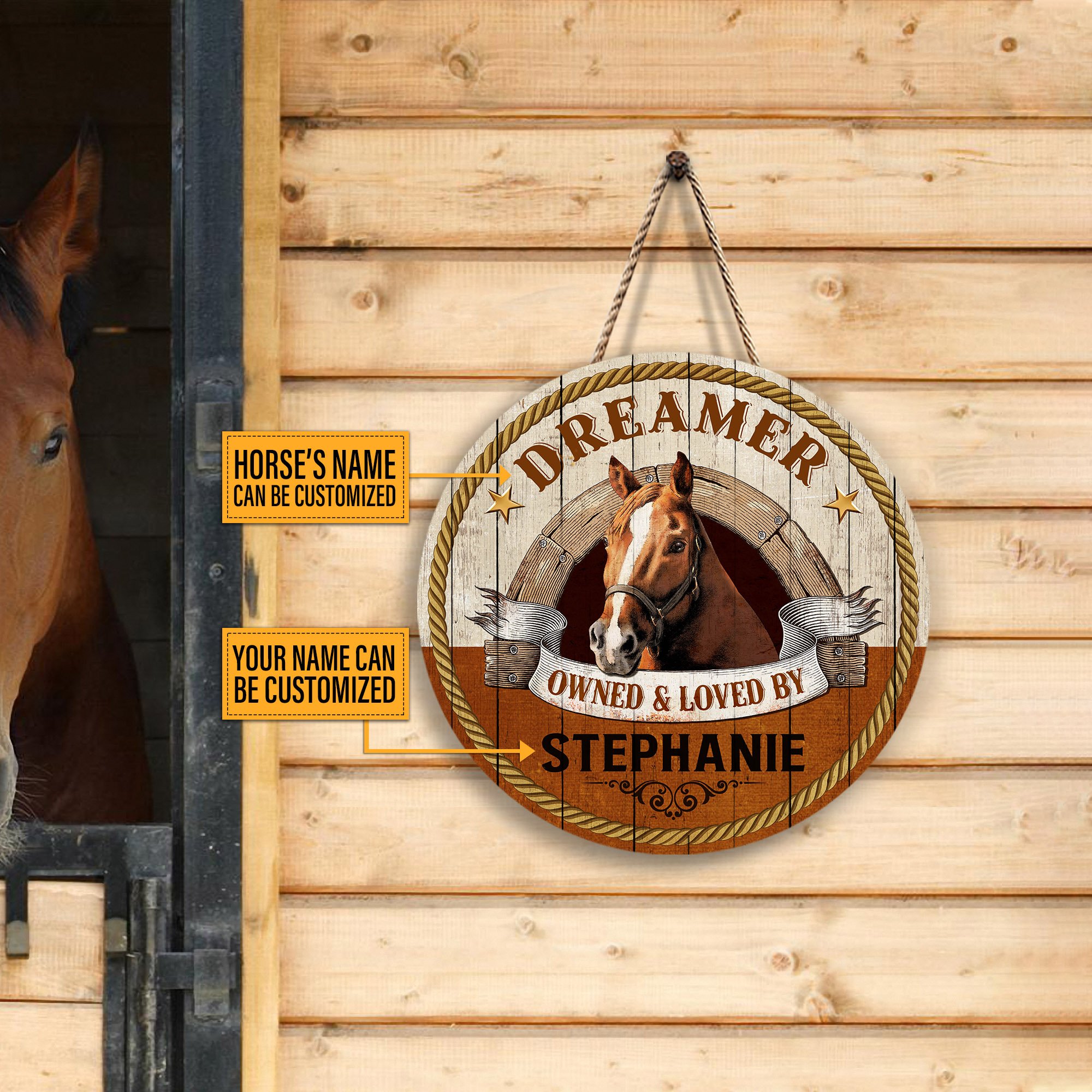 Personalized Horse Owned And Loved Customized Wood Circle Sign
