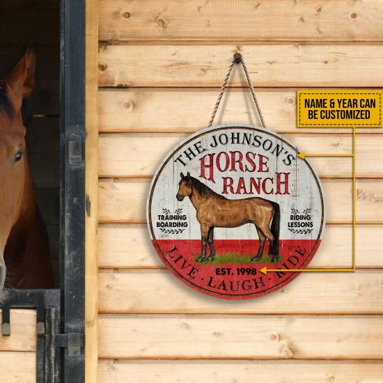 Personalized Horse Ranch Live Laugh Ride Customized Wood Circle Sign ...