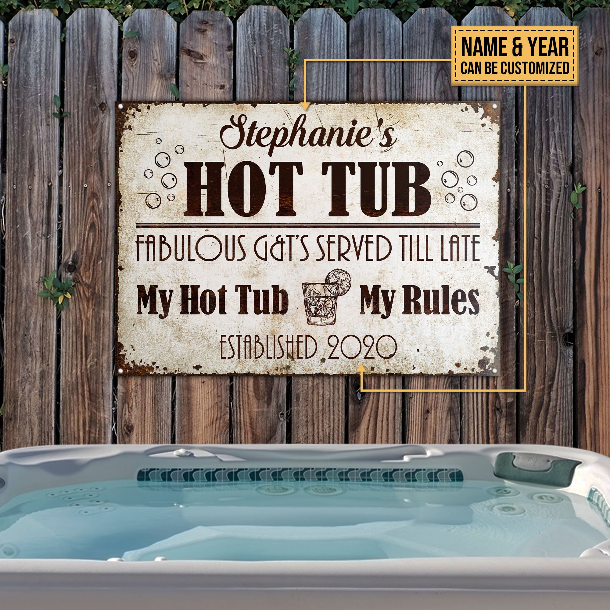 Personalized Hot Tub Fabulous G&T Customized Classic Metal Signs