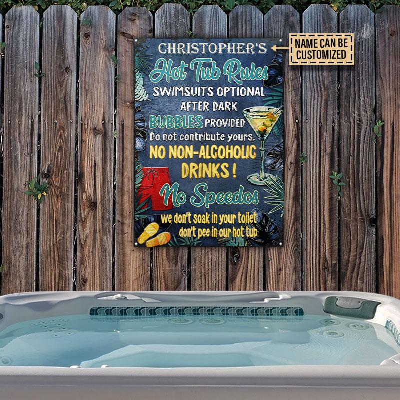 Personalized Hot Tub Rules Black Customized Classic Metal Signs