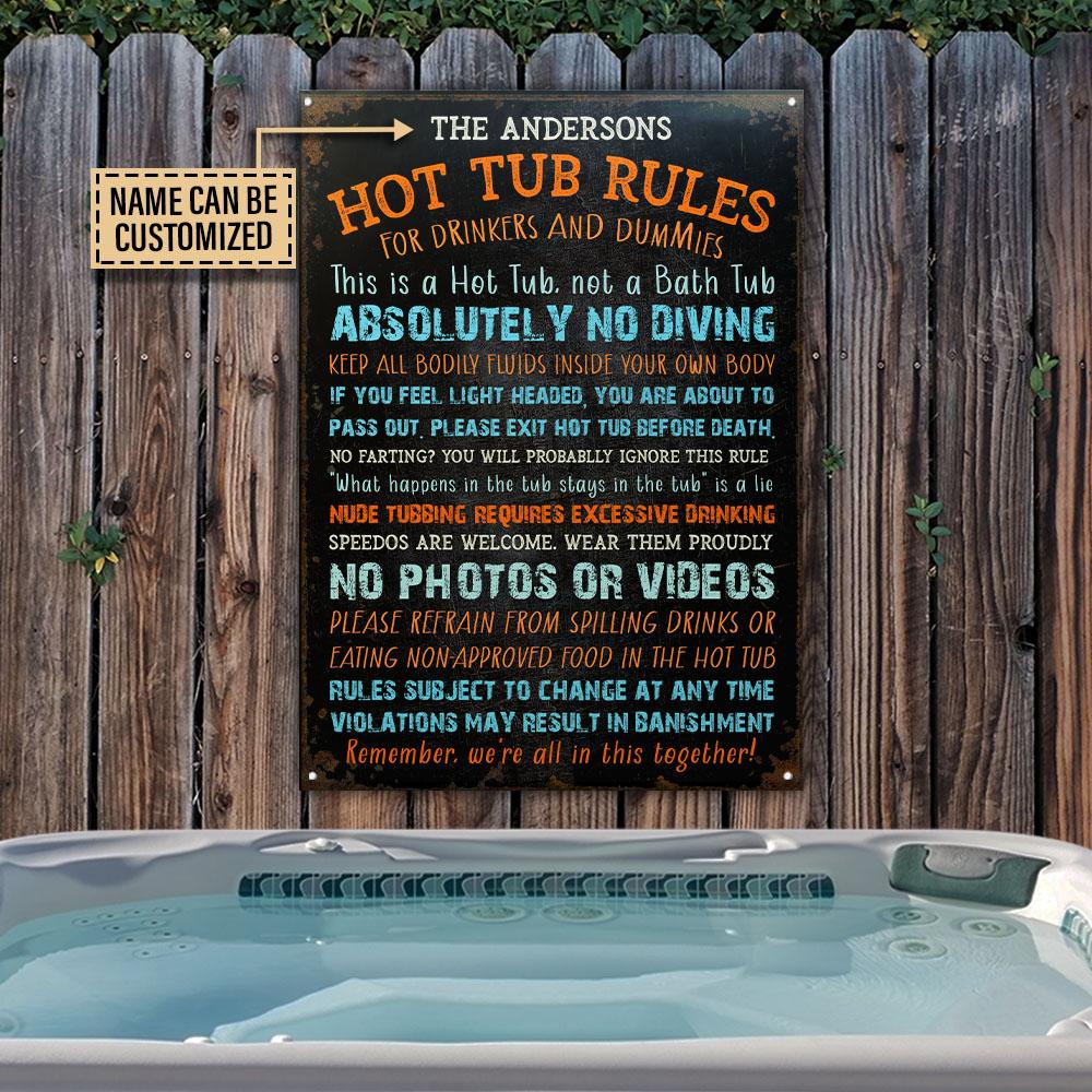 Personalized Hot Tub Rules For Drinkers And Dummies Customized Classic Metal Signs