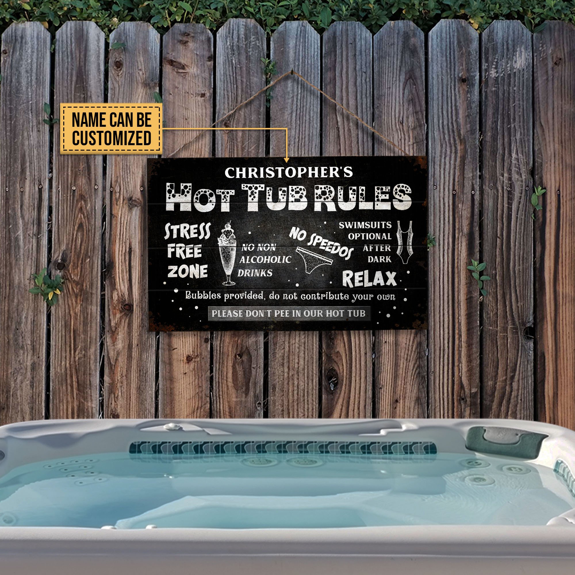 Personalized Hot Tub Rules Stress Free Zone Customized Wood Rectangle Sign