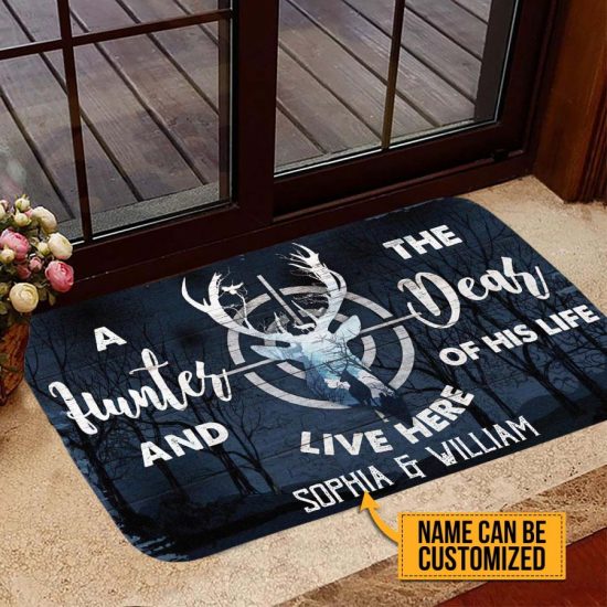 Personalized  Hunter And His Deer Custom Name Doormat Welcome Mat