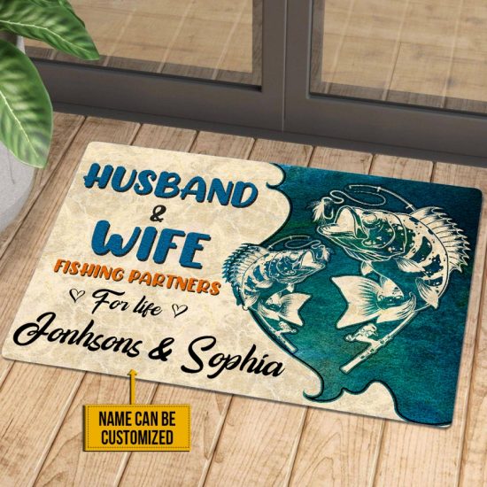 Personalized Husband & Wife Fishing Partners Custom Name Doormat Welcome Mat