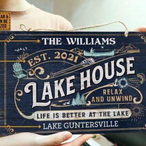 Personalized Lake House Life Better Customized Wood Rectangle Sign 2