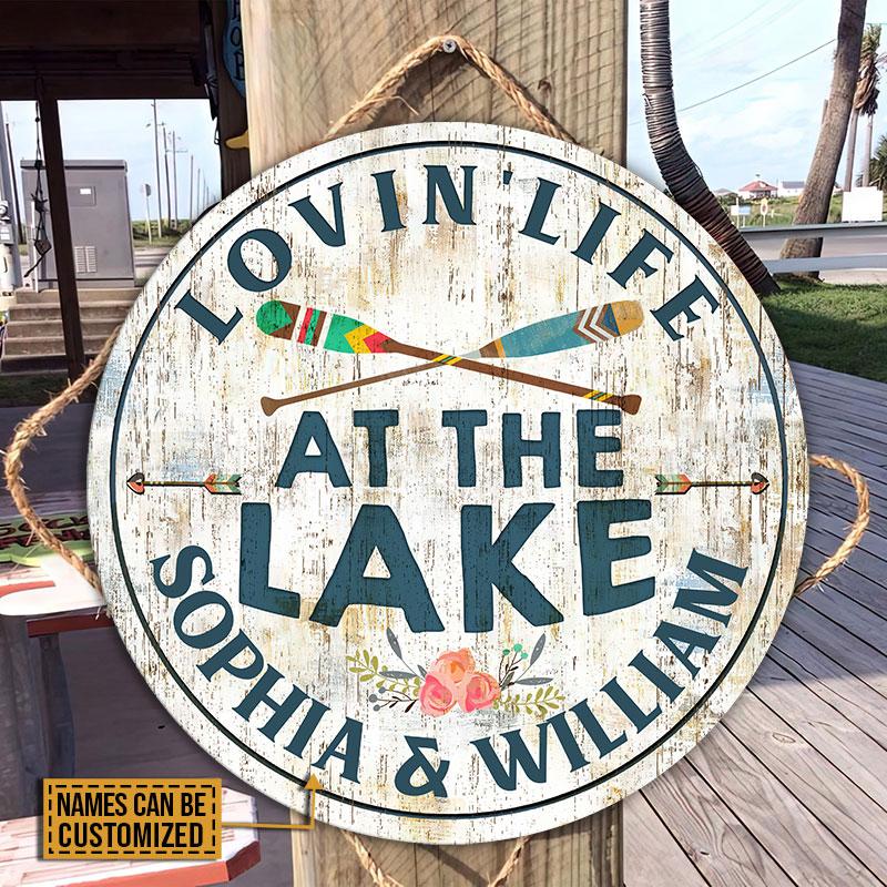 Personalized Lake Loving Life Custom Wood Circle Sign