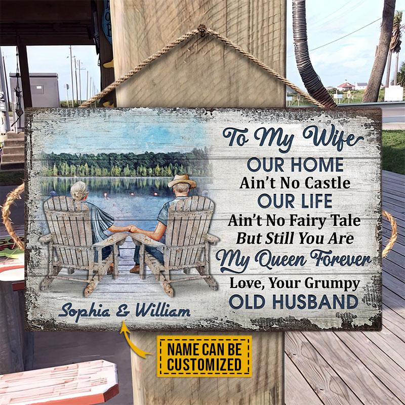 Personalized-Lake-Old-Couple-Our-Home-Aint-No-Castle-Custom-Wood-Rectangle-Sign-2 Personalized Lake Old Couple Our Home Aint No Castle Custom Wood Rectangle Sign 2