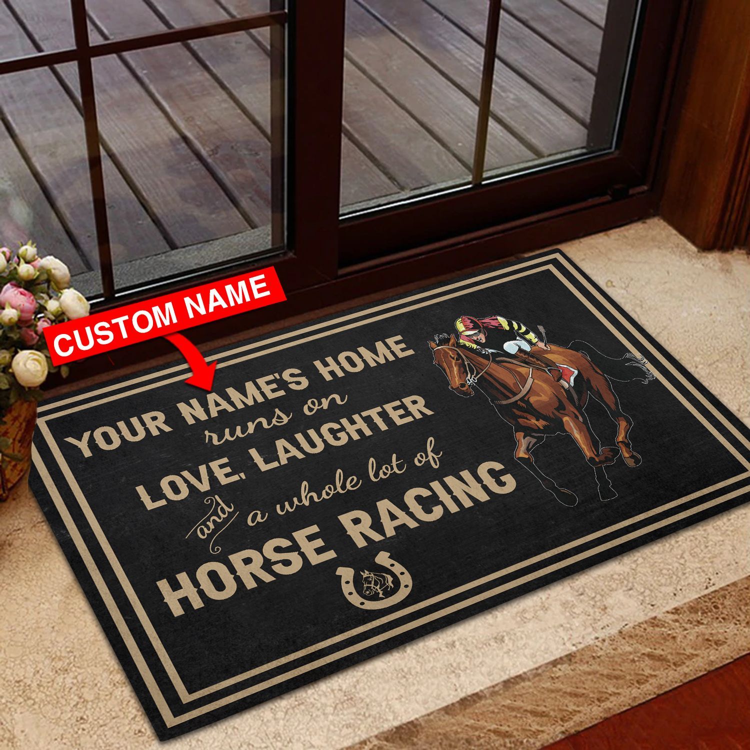 Personalized-Love-Laughter-amp-Horse-Racing-Custom-Name-Doormat-Welcome-Mat Personalized Love