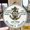 Personalized Marine Veteran Commander Live Here Custom Wood Circle Sign