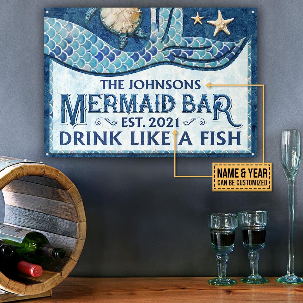 Personalized Mermaid Bar Like A Fish Customized Classic Metal Signs