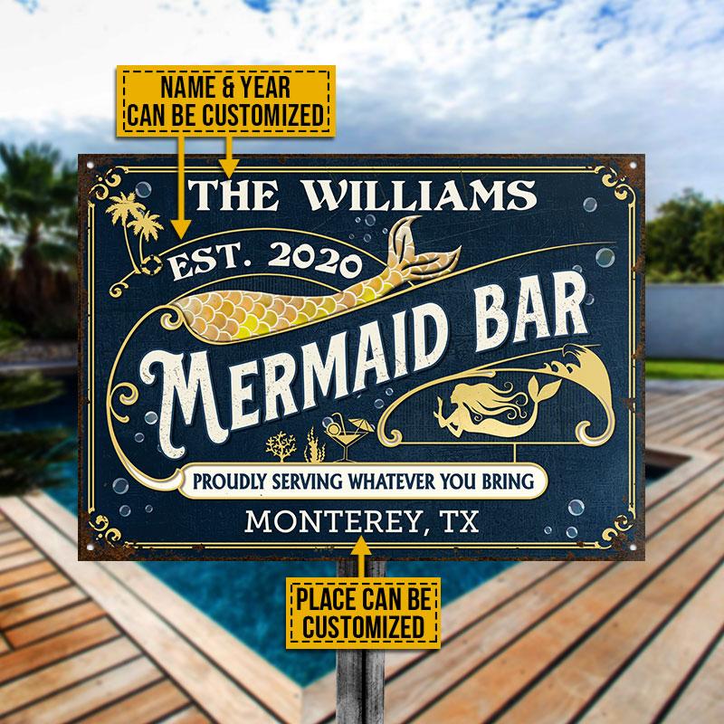 Personalized Mermaid Bar Proudly Serving Custom Classic Metal Signs