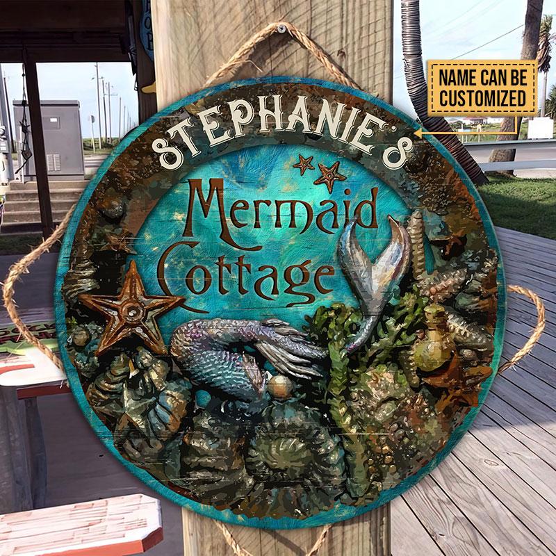 Personalized Mermaid Cottage Customized Wood Circle Sign
