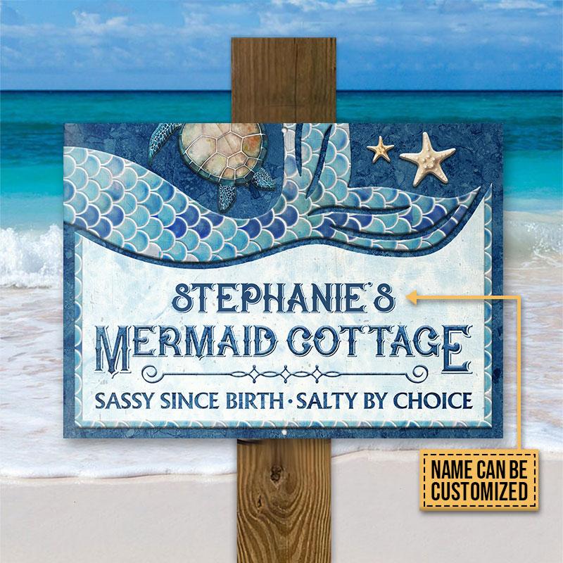 Personalized Mermaid Cottage Sassy Since Birth Customized Classic Metal Signs