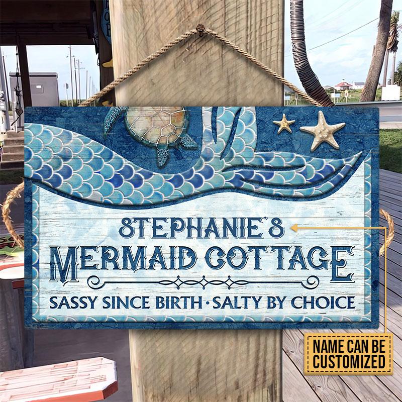 Personalized Mermaid Cottage Sassy Since Birth Customized Wood Rectangle Signs
