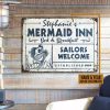 Personalized Mermaid Inn Sailors Welcome Customized Classic Metal Signs