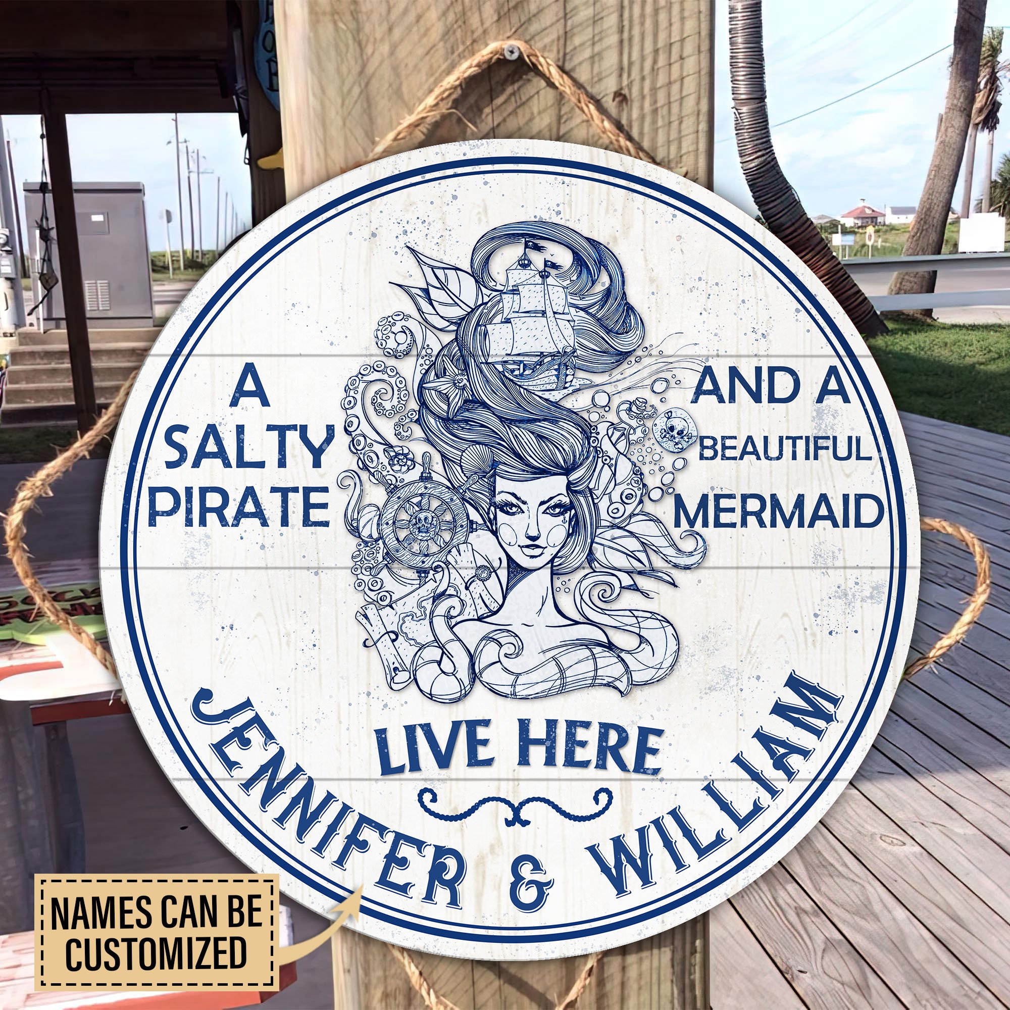 Personalized Mermaid Live Here Customized Wood Circle Sign