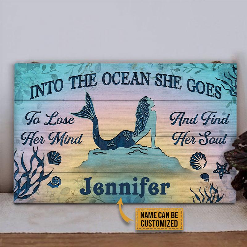 Personalized Mermaid Lose Mind Find Soul Blue Custom Wood Rectangle Sign