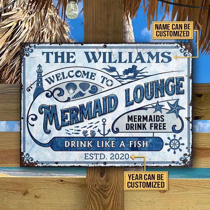 Personalized Mermaid Lounge Mermaids Drink Free Customized Classic Metal Signs