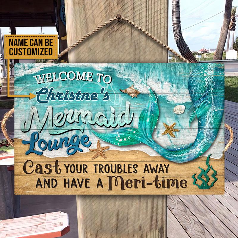 Personalized Mermaid Lounge Welcome To Customized Wood Rectangle Sign