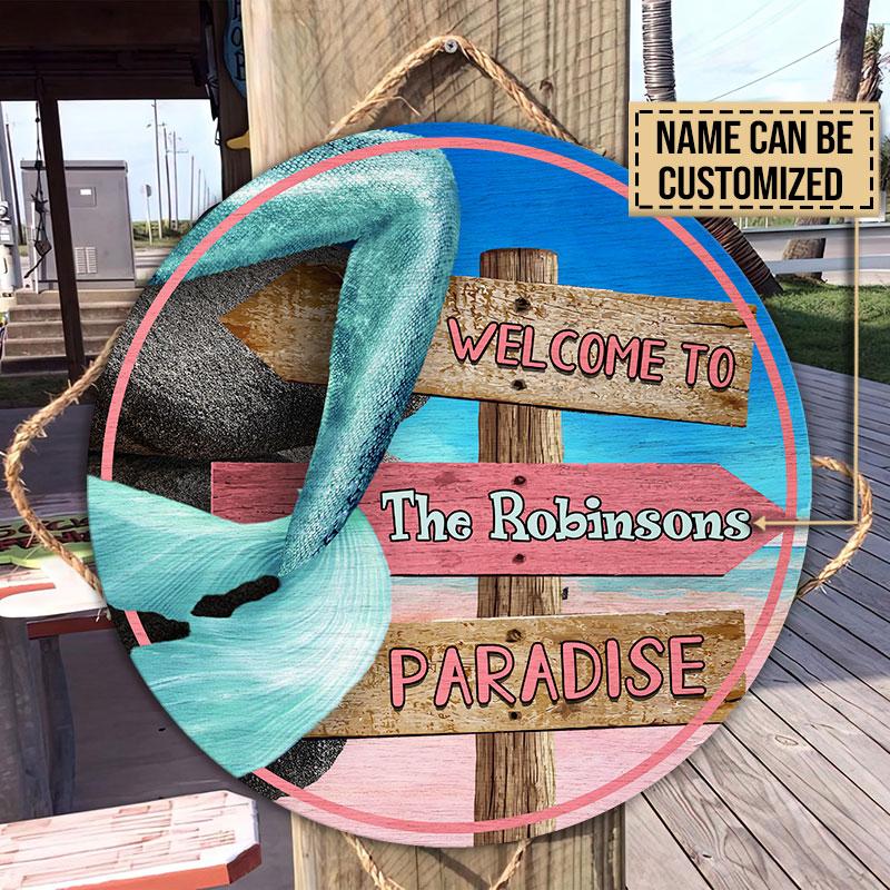 Personalized Mermaid Paradise Custom Wood Circle Sign