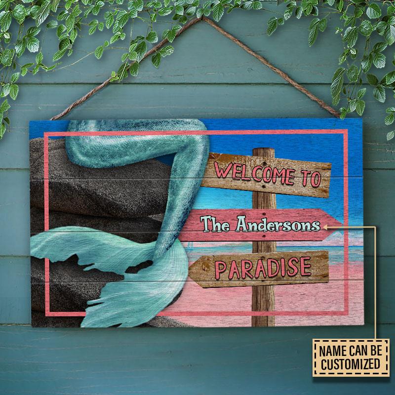 Personalized Mermaid Paradise Custom Wood Rectangle Sign
