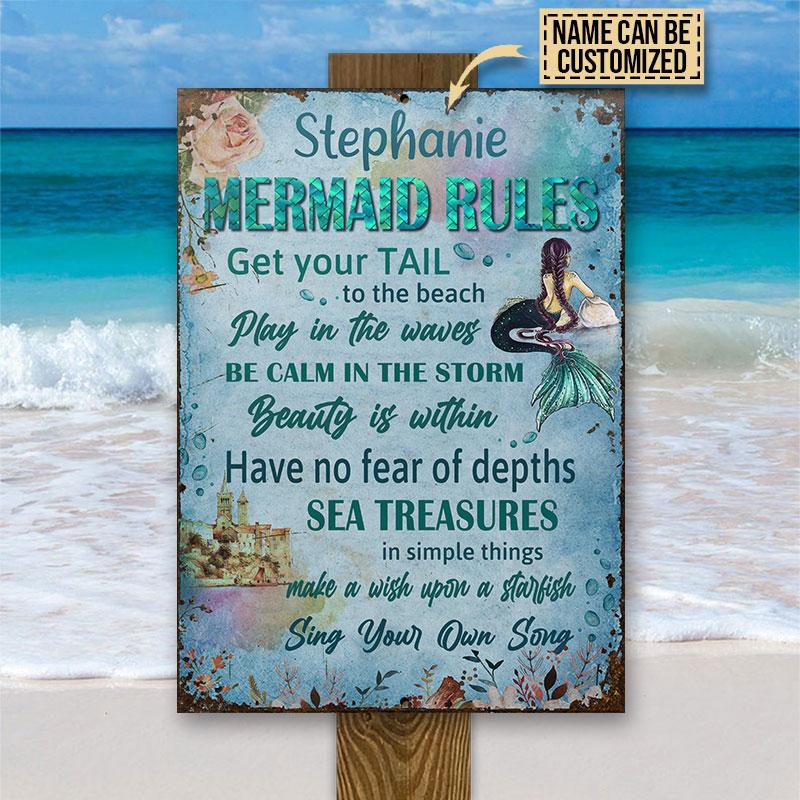 Personalized Mermaid Rules Customized Classic Metal Signs - Teehall