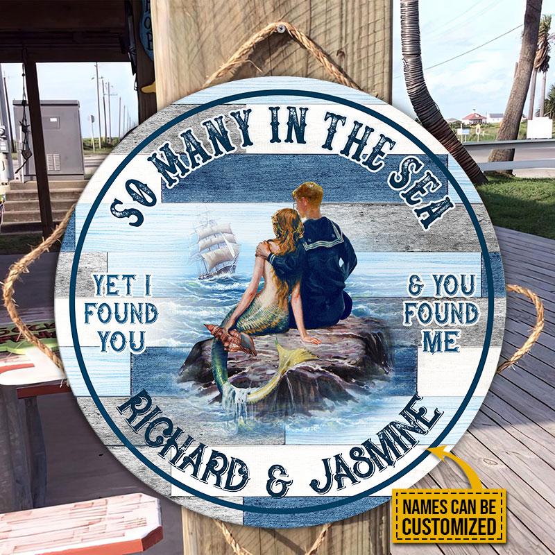 Personalized Mermaid Sailor So Many In The Sea Customized Wood Circle Sign